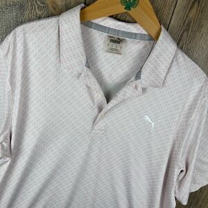Puma Golf Palm Tree Print Performance Polo Shirt Mens Pink White Size Medium